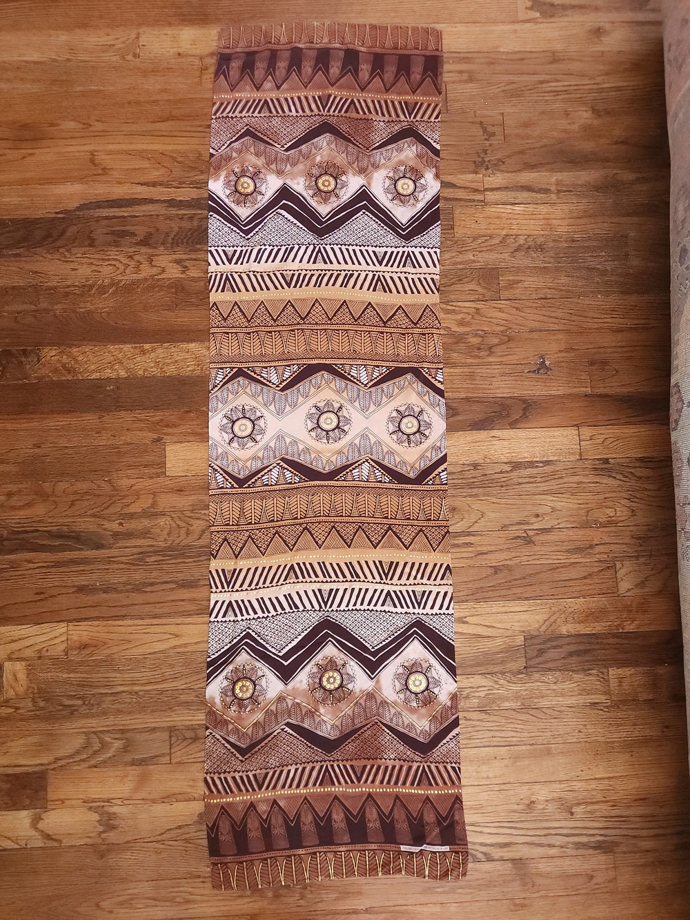 Aztec-Pattern Fringe Wrap Scarf in Brown and Tan